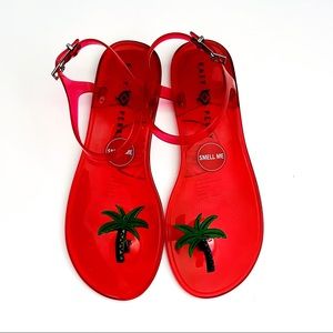Katy Perry The Geli Jelly Sandals Womens Size 9 Tropical Palm Tree Clear Red